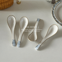 Beautiful smoky blue retro style underglaze color ceramic spoon spoon soup household spoon eating soup spoon tableware