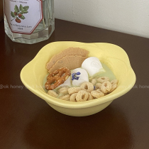 ins matt frosted yellow small flower bowl ceramic breakfast cereal bowl irregular dessert small bowl restaurant cutlery
