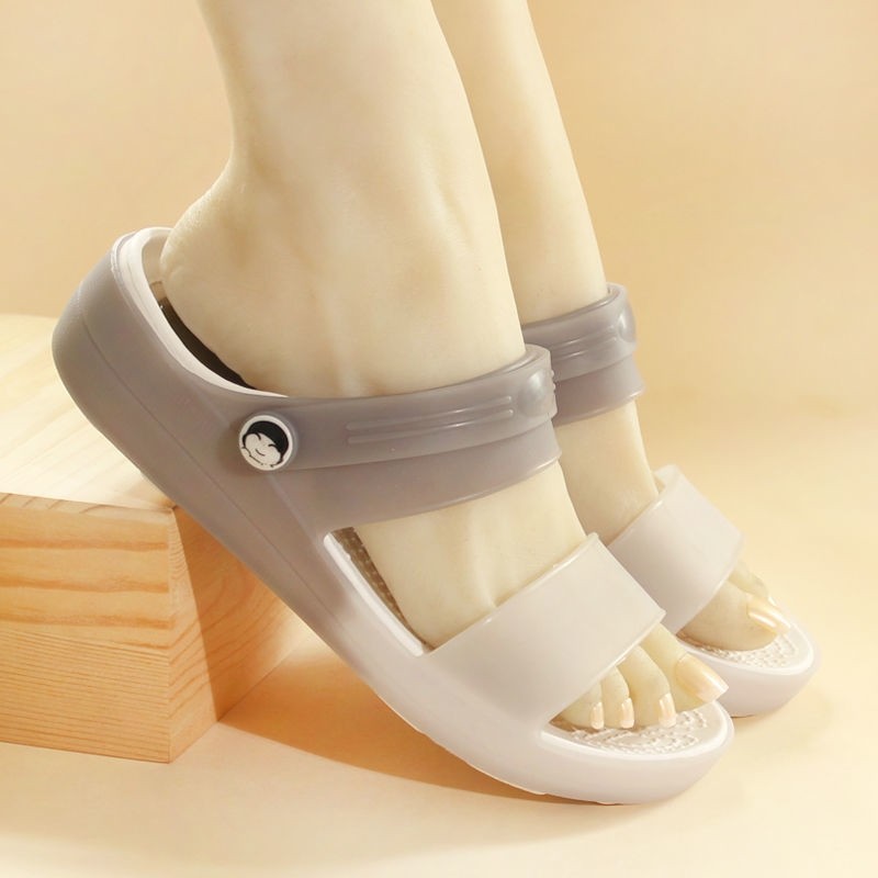 ins Summer 2021 New cave shoes lady thick bottom anti - slip sandals wedge pine two wear slippers to work