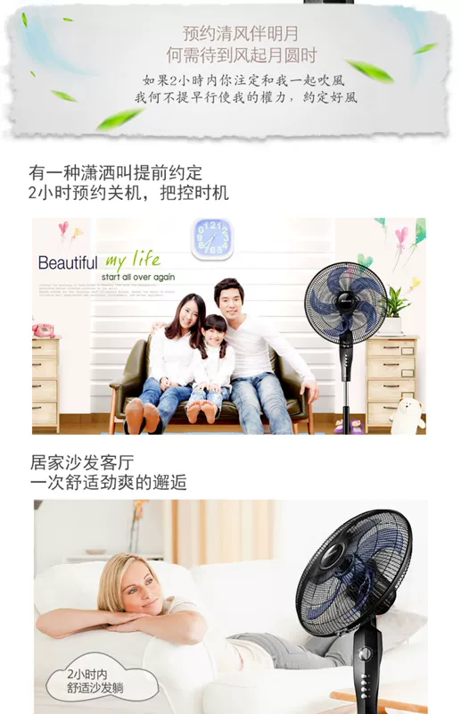 Quạt điện Emmett 16 inch thẳng đứng lắc đầu ký túc xá hẹn giờ cơ khí quạt sàn nhà - Quạt điện
