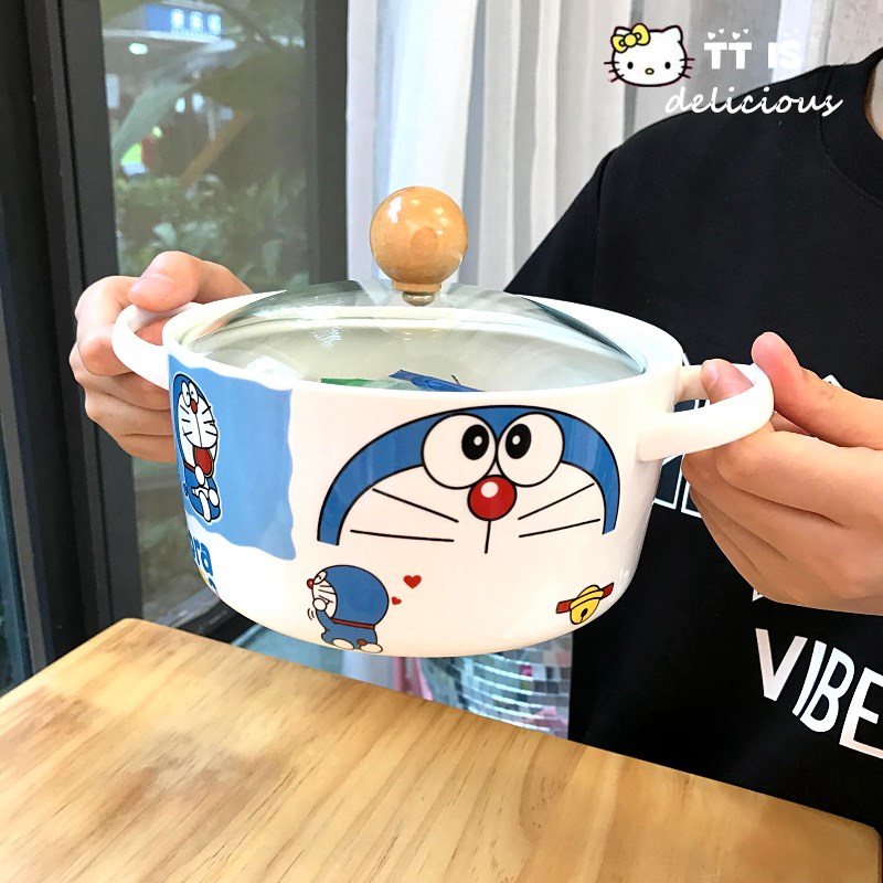 Cute Ceramic Soup Bowl Large Capacity Bubble Noodle Bowl with cover cartoon male and female students creative convenience noodle bowl home big number-Taobao