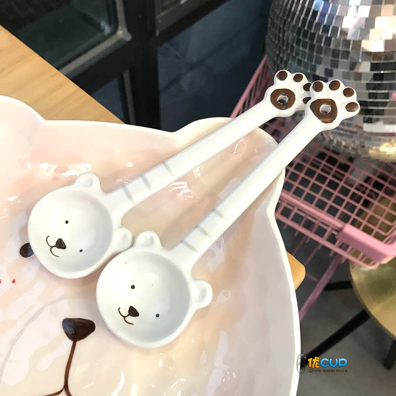 Superior High Temperature Handmade Ceramic Spoon Cute Soup Spoon Soft Cute Hand Painted Korean Cutlery Children Drink Soup Porridge Spoon