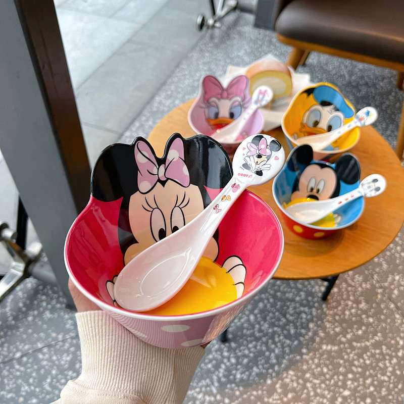 Disney Cartoon 3D Bowl Mickey Minnie Elsa Melamine Bowl for Eating Rice and Fruit, Children's Baby Tableware, Drop-Resistant