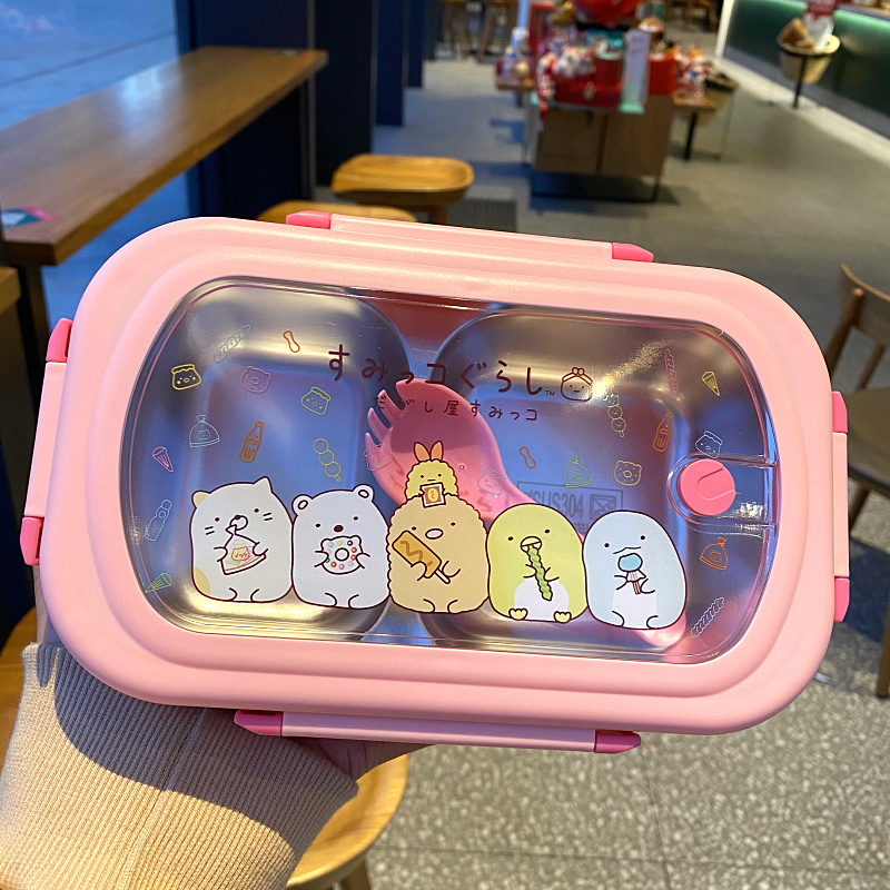 Cartoon 304 stainless steel partition plate student children's lunch box canteen Bento Box anti-scalding cutlery box fruit box