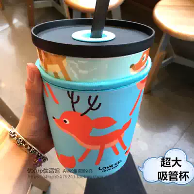 Office large capacity cartoon King ceramic cup creative with straw breakfast tea coffee birthday gift Cup
