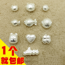 999 sterling silver Kitty cat kissing fish heart shaped cross hole bead handmade DIY red rope bracelet accessories silver ornaments