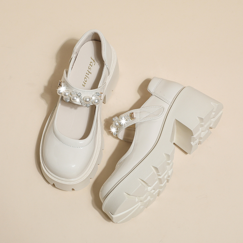 Chengqi White Mary Jane Shoes for Women 2026 Thick-Soled Wedding Shoes, Main Fabric for Wedding Dresses, Shallow Leather Shoes