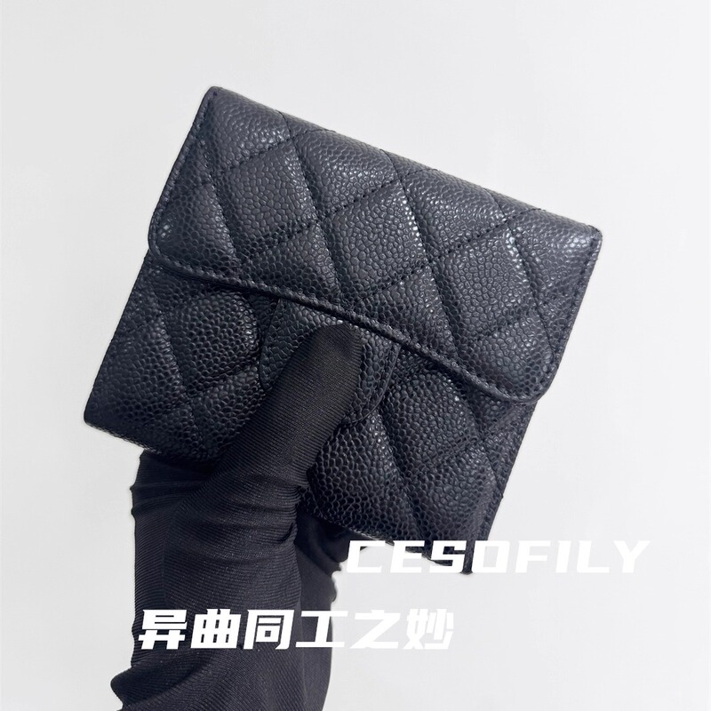 Cesofily Large Capacity Small Chanel-Style 70% off Wallet Sheepskin Caviar Leather Snap Button Zipper Wallet Card Holder