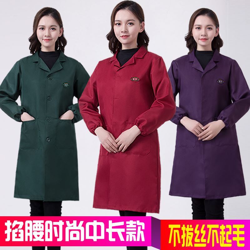 Hood clothes grown-up Son Coat with long version of work clothes Long version pure color jacket blouse apron dress Girl front button Fashion Korean version