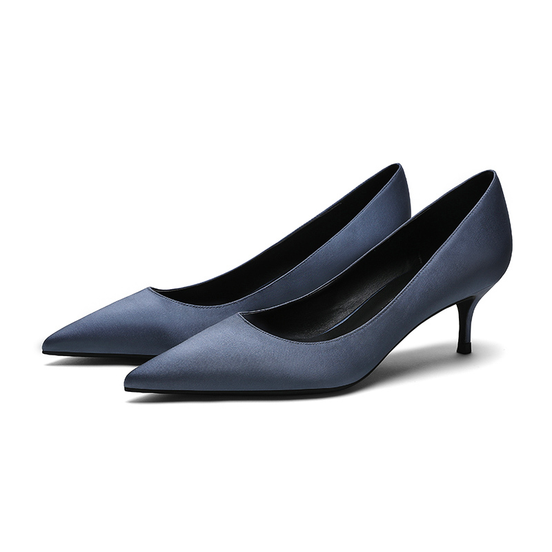 Silk Satin Pointed-Toe High Heels with 5cm Stiletto Heels, Black French-Style Elegant Work Shoes, Versatile and Sexy Wedding Shoes Silk Satin Pointed-Toe High Heels with 5cm Stiletto Heels, Black French-Style Elegant Work Shoes, Versatile and Sexy Wedding Shoes