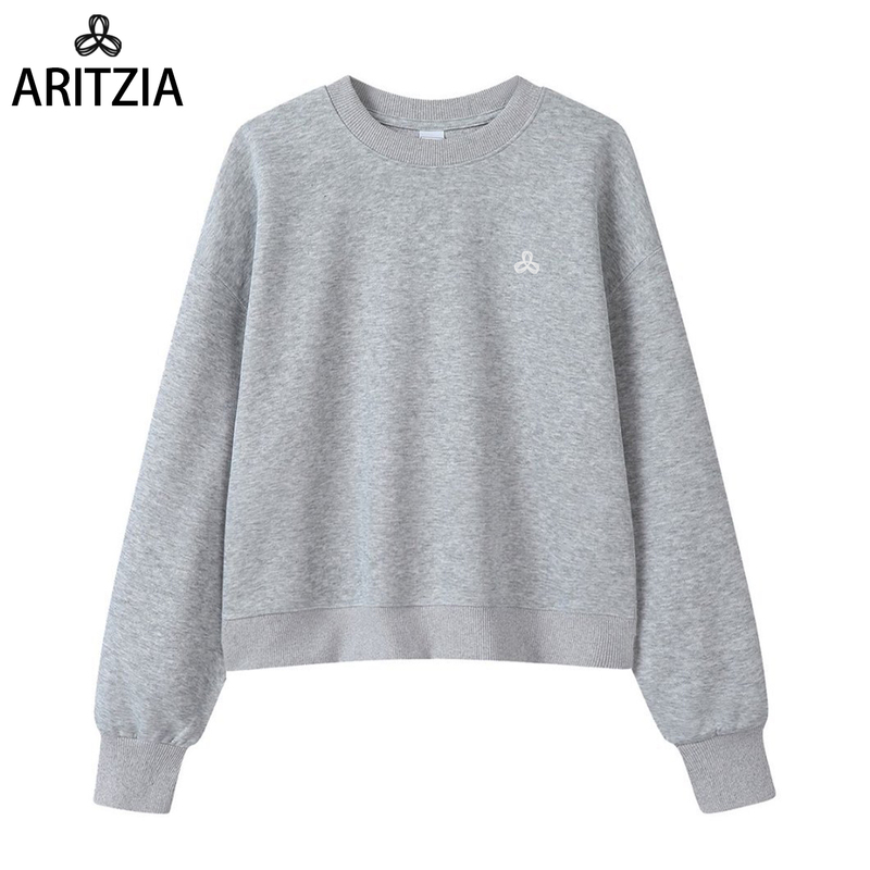 Aritzia Autumn and Winter Heavyweight Sweatshirt Tna Women's Pure Cotton Fleece-Lined Short Style College Style Trendy Round Neck Casual Long Sleeves