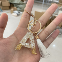 Creative 26 Letter Resin Keychain Pendant With White Tassel