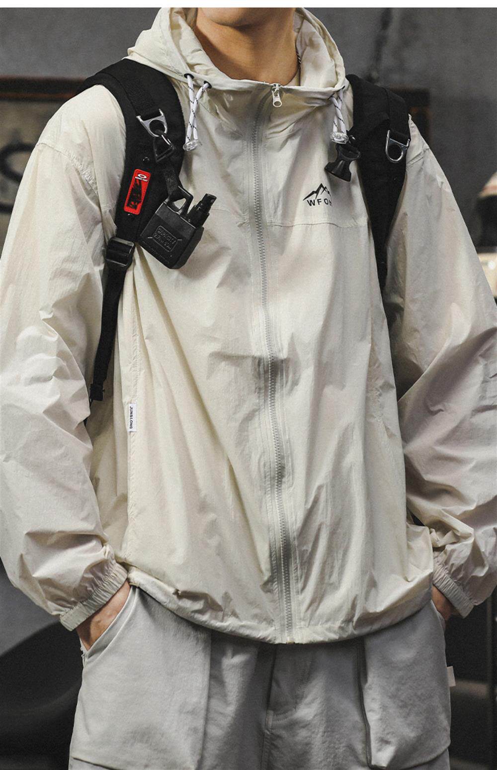 Одежда модная солнца защиты 夏季薄款防晒服男女连帽户外冰丝衣服美式宽松透气防紫外线upf50 No brand