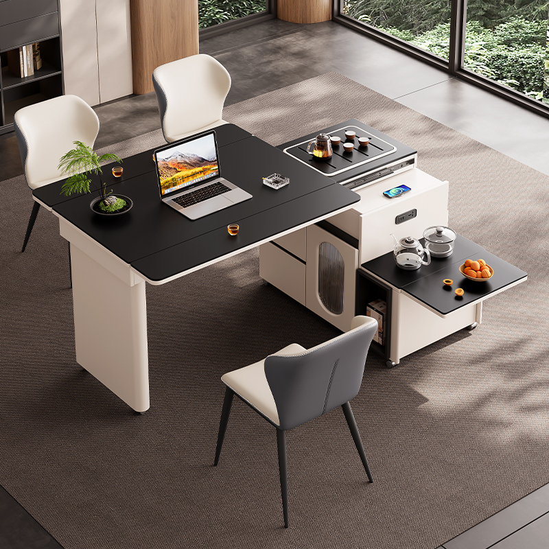 Household Small Apartment Table and Chair Combination Slate Tea Dining Table Integrated Island Balcony Telescopic Foldableing Rotating Mobile Tea Table