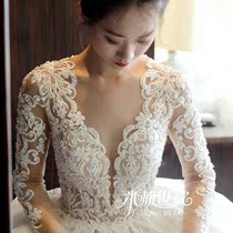 New wedding dress V-neck long-sleeved lace court luxury trailing European-style simple Korean version of the dream forest autumn