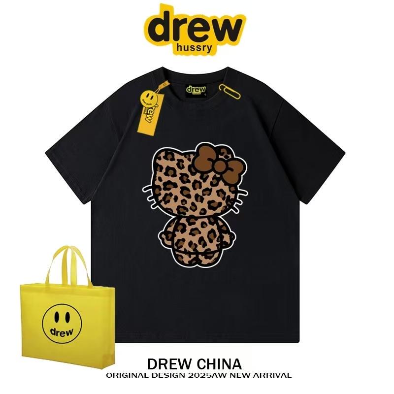 Drew American-Style Trendy Brand Leopard Print Hello Kitty Retro Loose Short-Sleeved T-Shirt for Men and Women Couples Pure Cotton Top ins Drew American-Style Trendy Brand Leopard Print Hello Kitty Retro Loose Short-Sleeved T-Shirt for Men and Women Couples Pure Cotton Top ins
