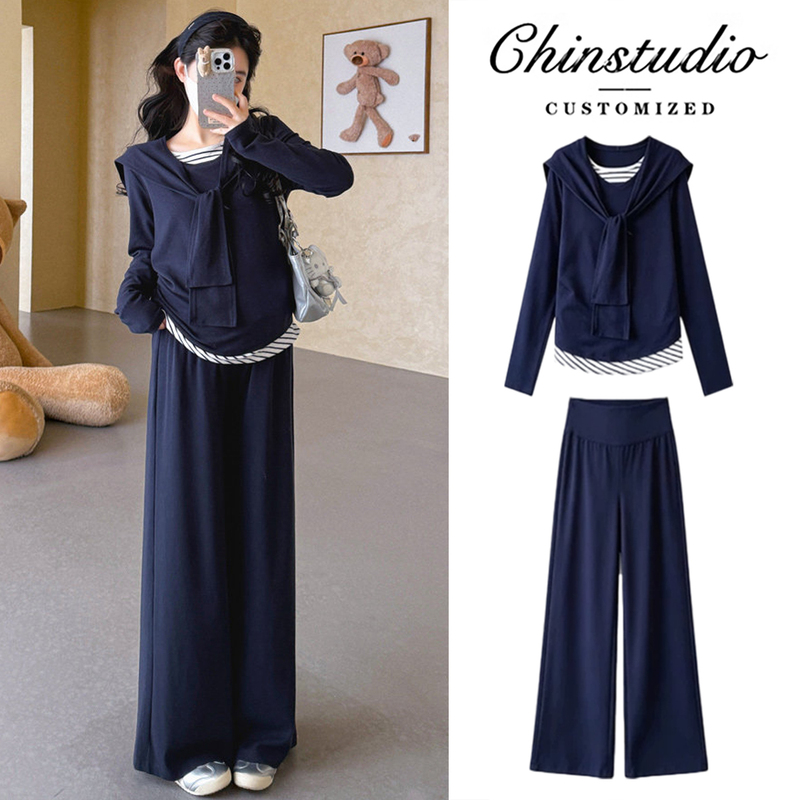 Trendy Maternity Wear Autumn Set 2026 New Autumn and Winter Two-Piece Shawl Top and Wide-Leg Pants That Don'T Show Pregnancy Trendy Maternity Wear Autumn Set 2026 New Autumn and Winter Two-Piece Shawl Top and Wide-Leg Pants That Don'T Show Pregnancy