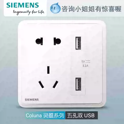 Siemens switch socket large board Lingyun series five holes with double USB 3 1A two or three plug charging panel bedside