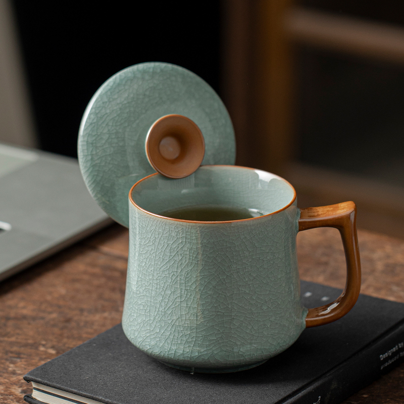 Ru Kiln Ice Crackle Pattern Mug Ceramic with Lid Tea Cup Office Water Cup Large Capacity Tea Drinking Cup Tea Set