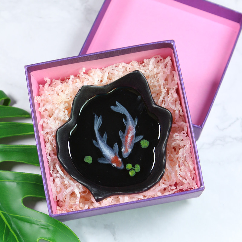 Ventron Handmade Resin Painting Creative Hand Painted Brocade Carp Resin Painting Stereograph Table Pendulum Gift Spot