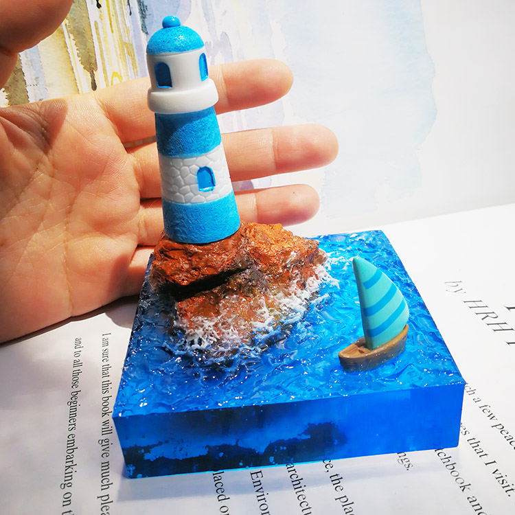 Marine Resin Artisanal Lighthouse Sailing Sand Tray Scene Microminiature View Table Vehicular Pendulum Creative Gift Lovers