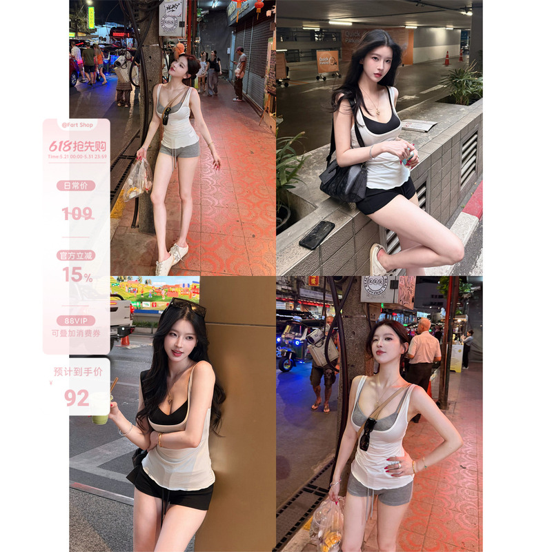 【Fart Shop】American Casual Style, Mid-Low Waist, Slim Fit, Ribbed Waistband Casual Pants for Women, Spring and Summer Shorts, Sweatpants