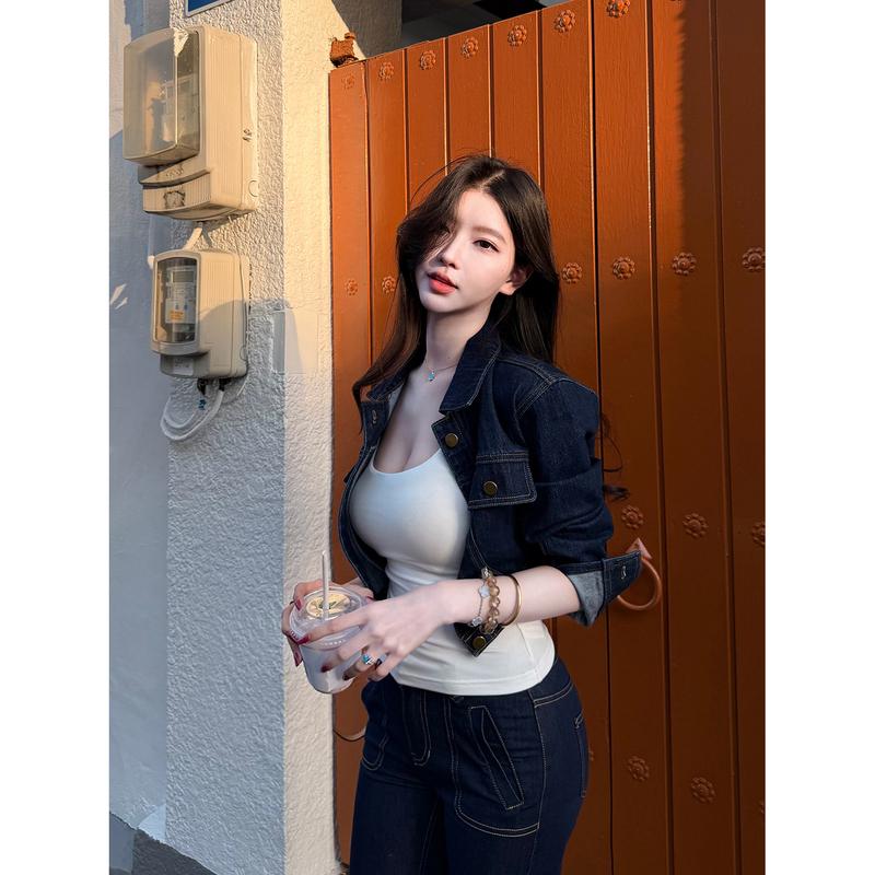 【Farte Shop】Wild West Blue Heavy Denim Short Jacket for Women, Spring and Autumn Top 【Farte Shop】Wild West Blue Heavy Denim Short Jacket for Women, Spring and Autumn Top