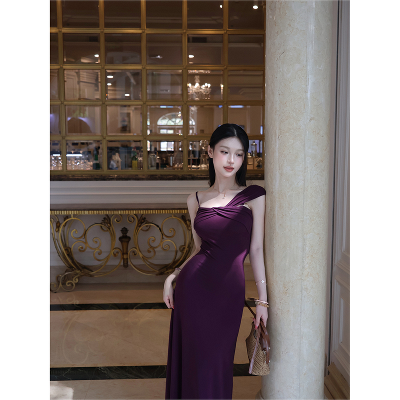 【Farte Shop】Luxurious Dream Shadow Lyocell Purple Twist Dress Women's Spring/Summer Bodycon Dress 【Farte Shop】Luxurious Dream Shadow Lyocell Purple Twist Dress Women's Spring/Summer Bodycon Dress