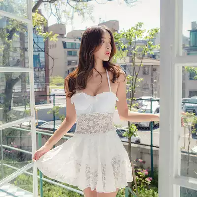 Korean ins Wind conservative skirt one-piece small chest gathered cute thick flat chest hipster soak hot spring swimsuit women