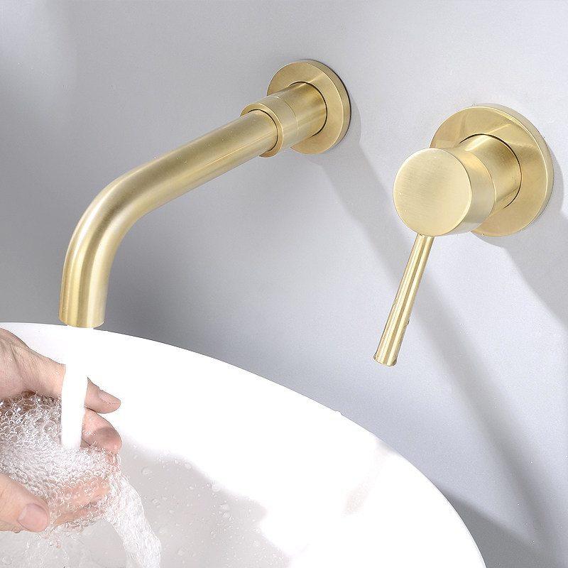 All-copper Nordic concealed hot and cold powder room embedded wall washbasin hot and cold water golden basin faucet