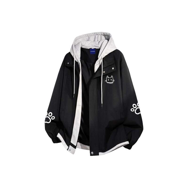 Tldv Fake Two-Piece Patchwork Color-Block American Retro Cute Cat Paw Print Letter Print Casual Jacket Coat Tldv Fake Two-Piece Patchwork Color-Block American Retro Cute Cat Paw Print Letter Print Casual Jacket Coat