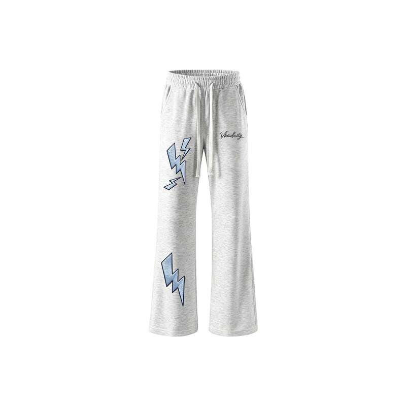 Tldv American High Street Trendy Lightning Brand Letter Logo Print Lace-Up Simple Loose Fashion Casual Pants