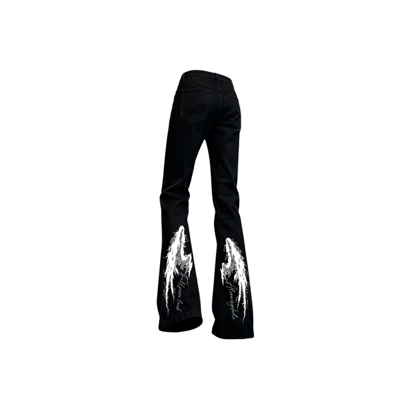 Tldv Washed and Distressed Angel Wings Print High-End American Style Ootd Outfit High Street Cleanfit Jeans