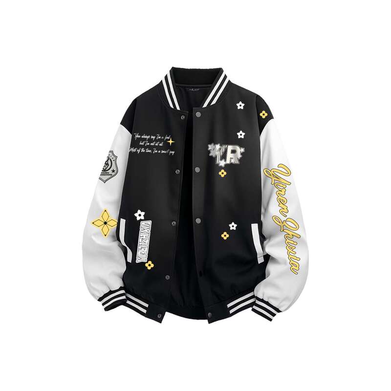 Tldv American High Street Creative Printed Retro Color-Blocking Loose Metal Single-Breasted Jacket Baseball Uniform Tldv American High Street Creative Printed Retro Color-Blocking Loose Metal Single-Breasted Jacket Baseball Uniform