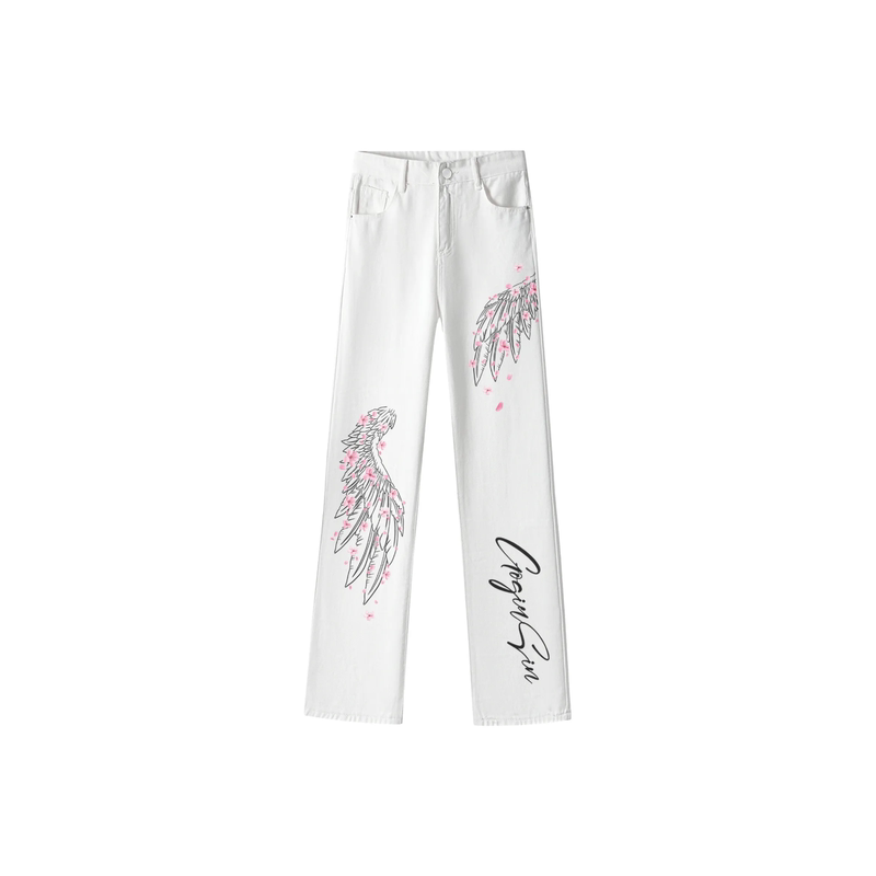 Tldv American High Street Fashion Retro Wings and Petals Hand-Painted Letter Print Non-Sexist Jeans Tldv American High Street Fashion Retro Wings and Petals Hand-Painted Letter Print Non-Sexist Jeans