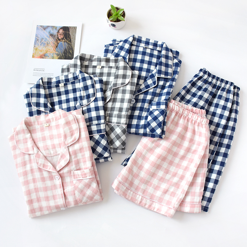 Summer couple pajamas women's pure cotton gauze short-sleeved Korean version spring and autumn men's cotton thin section home service two-piece suit