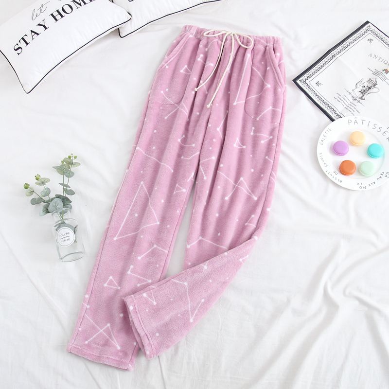 Nữ flannel san hô lông cừu nhà quần nam và nữ ngủ quần mùa thu và mùa đông ấm áp sống quần mới đồ ngủ dày thời trang mặc nhà