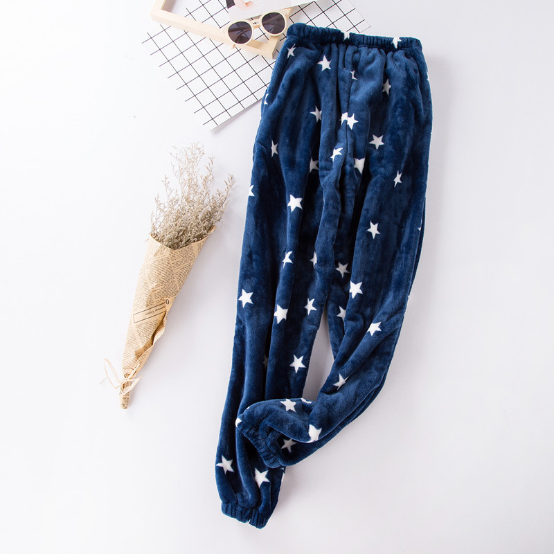 Quần pyjama nam và nữ mẫu mùa thu đông flannel dày lông cừu san hô cặp đôi dễ thương ấm nhà quần rộng kích thước rộng quần thun dài nữ