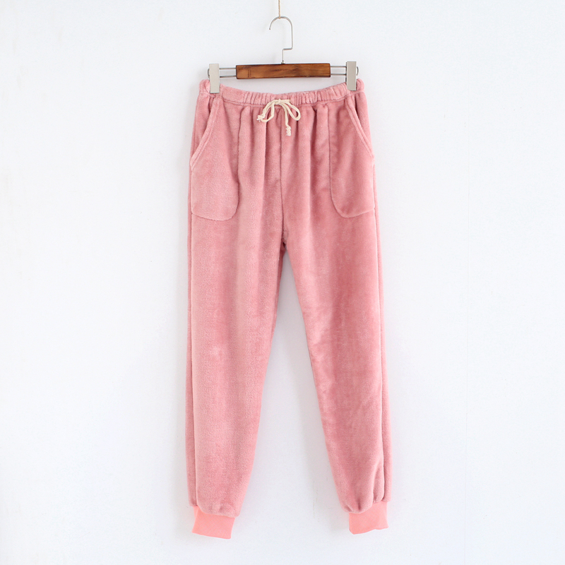 Quần flannel nhà mùa thu và mùa đông dày nam và nữ quần lông cừu san hô cộng với nhung ấm đôi vợ ngủ quần kích thước lớn đóng cửa quần ống suông nữ