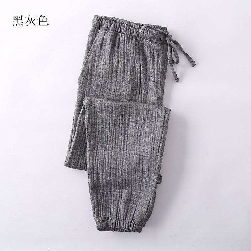 Đồ ngủ Nhật Bản nam nữ mùa xuân và mùa thu nhà quần cotton giặt đôi gạc lỏng thoải mái quần giản dị quần ống suông nữ