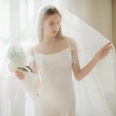 Sakura dream bride veil super long long tail beautiful simple photo Sen retro new Korean wedding luxury custom