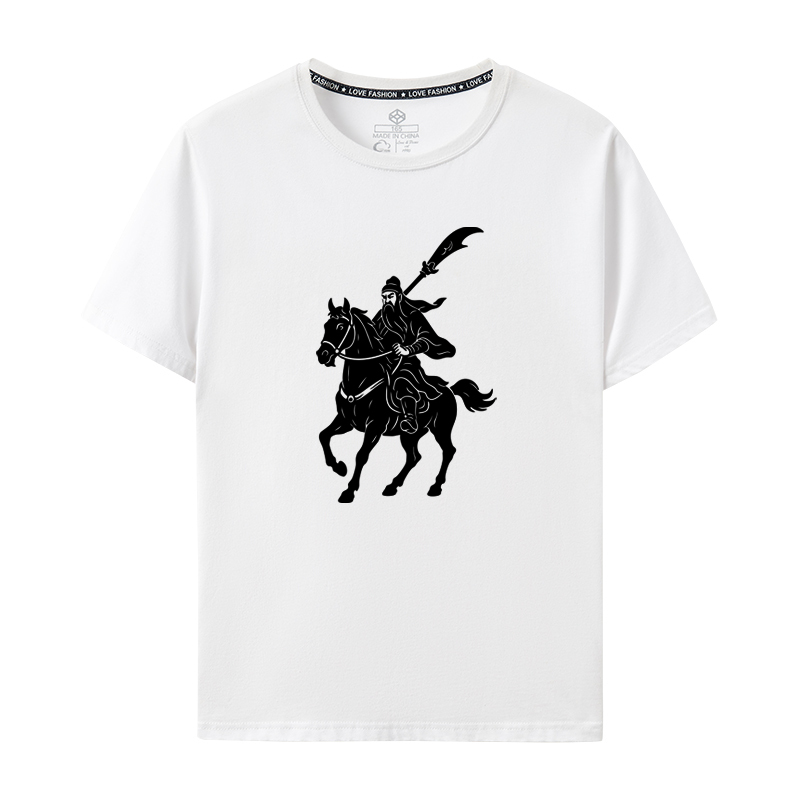 2025 New Short-Sleeve T-Shirt with Funny and Humorous Prints of Guan Yu, Guan Gong, and Lauren, Made of Pure Cotton, Three Kingdoms Solo
