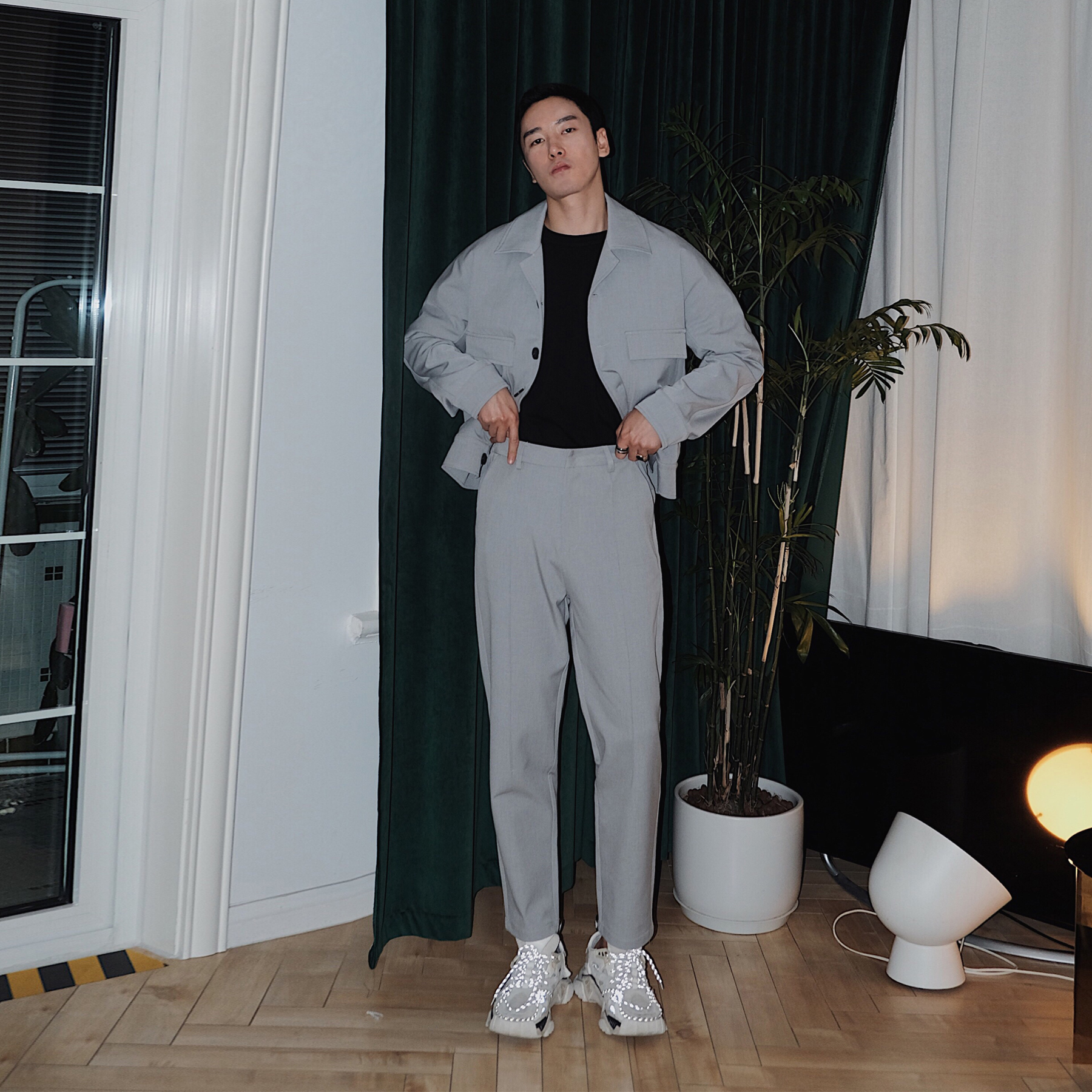 24KHOMME spring big pocket tooling jacket jacket men's casual pants Korean slim fashion set two-piece set