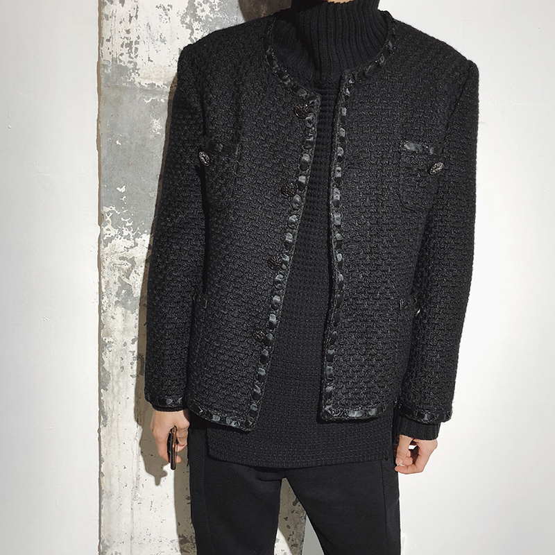 24KHOMME private custom black jacket small fragrant style jacket jacket jacket for men and women vintage tweed short