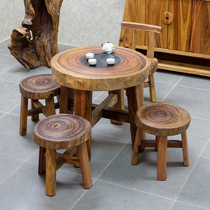  Original ecological furniture camphor wood tea table and chair combination Chinese tea table Balcony leisure table Log root carving bed and breakfast tea table