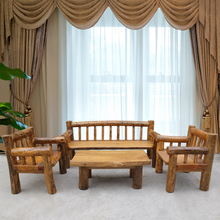 Camphor wood natural log sofa pure solid wood Chinese living room rural original ecological wood personality large sofa combination