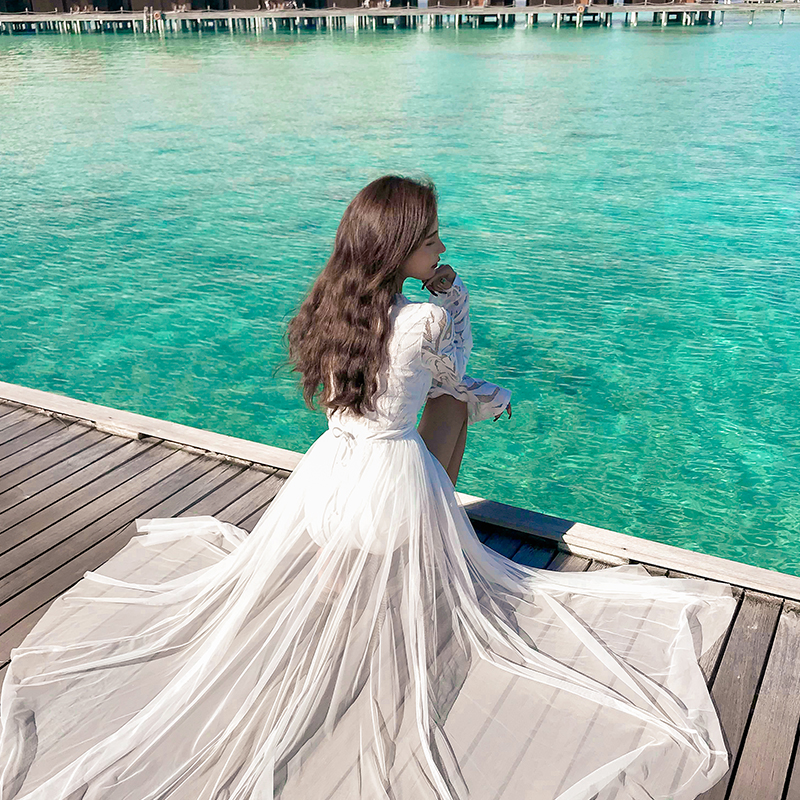 Little red book one-piece swimsuit female hot spring sexy queen Fan Xianqi Long-sleeved slim slim belly cover conservative swimming suit