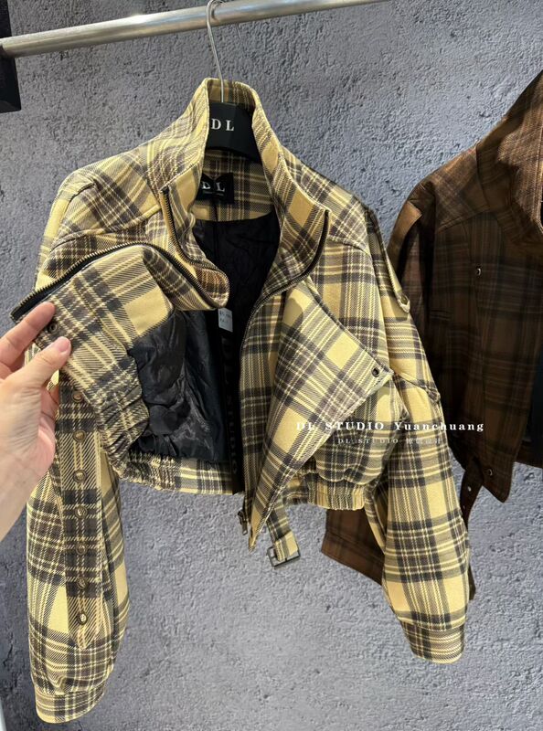 2026 Winter New Korean Style Slimming Stand Collar Plaid Short Thickened Jacket Women's Top A10956
