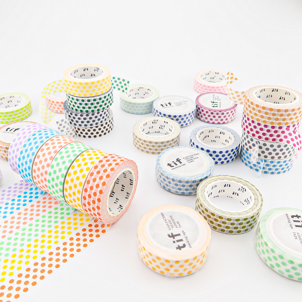 TIF checkered washi tape, repackaged, twill mesh, full roll, polka dot tablecloth/journaling tape, basic colored checkered pattern, complete set.