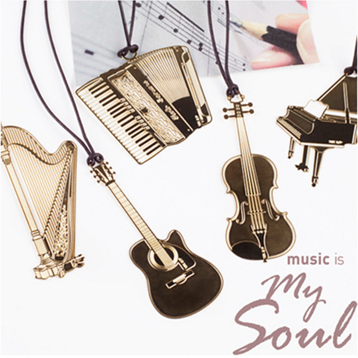 Han Edition Metal Bookmark Creative Musical Instrument Hollowed-out Piano Guitar Violin Harp Elementary School Students Music Stationery Prizes-Taobao